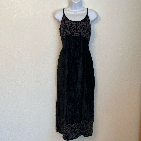 Sacred Threads Crushed Velvet Embroidered Maxi Dress Small/Medium - Picture 1 of 7